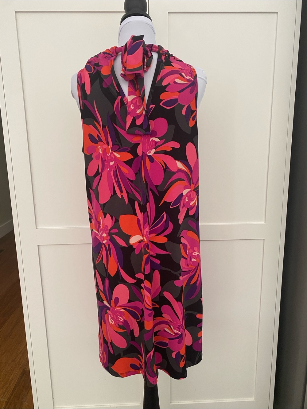 Trina Turk Juju Knit Vibrant Floral Halter Tie Dress Medium Tropical Mod Retro - Picture 4 of 10
